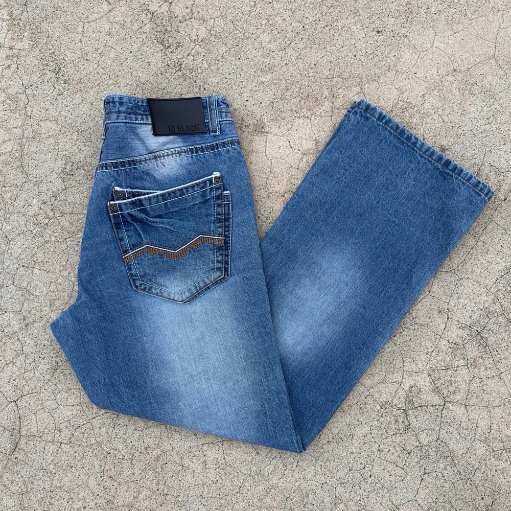 CJ Black Premium Mid Rise Boot Cut Jeans Dark Denim Distressed Men's Size 34x30‎